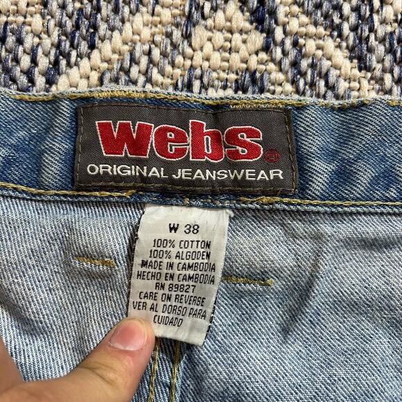 VTG Y2K Webs Baggy Jorts Jean Shorts Skater Hip-Hop Style Light Wash SZ 39 - Picture 2 of 7